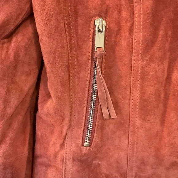 MNG Mango Leather biker fringed jacket with zipper detail, mauve color, Sz M - Picture 9 of 16